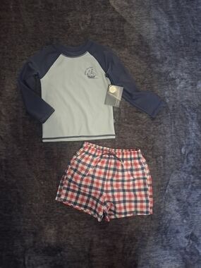 NWT Modern Moments 2pc Swimsuit Rash Guard, Shorts Red Blue Size 3T Boys/Toddler